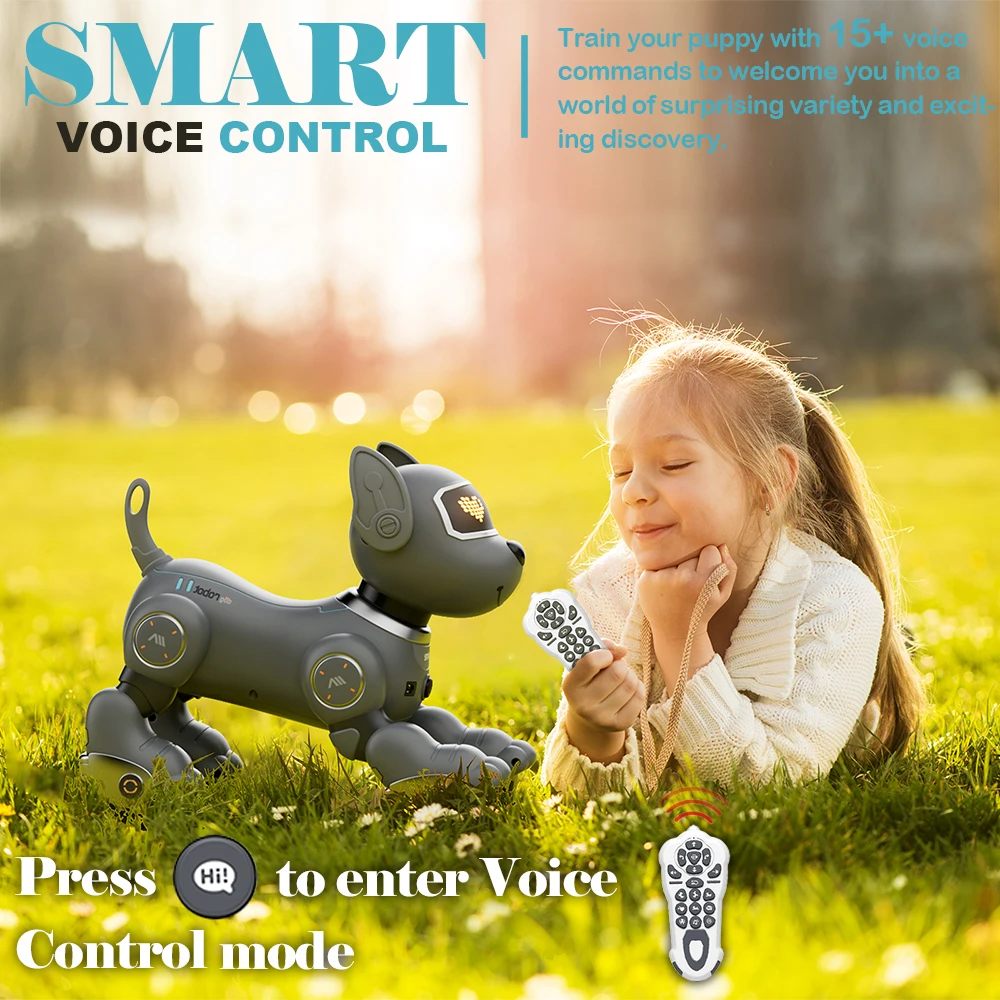 VATOS-Jouet robot pour chien pour enfants, télécommande vocale, capteurs tactiles interactifs pour animaux de compagnie, mode 20 +, jouet robotique pour chiot, garçons et filles