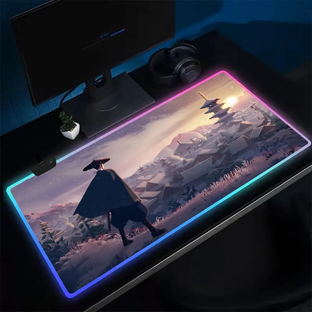 

Игровой коврик для мыши Blue Eye Samurai, игровой коврик для мыши в стиле аниме, светодиодные настольные коврики с подсветкой, резиновые настольные коврики XXL RGB
