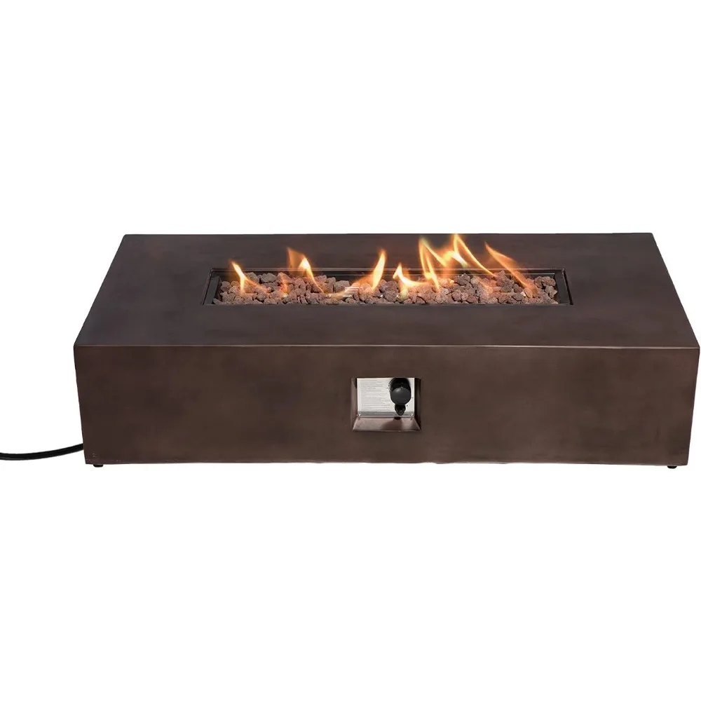 Outdoor 56-Inch Propane Burning Fire Pit Table,50,000 BTU Dark Brown Concrete Patio Gas Fire Table w Waterproof Cover,Lava Rocks