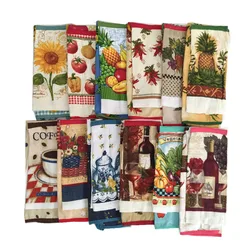 1 Set Cotton Apron Flower Fruit Printed With Pockets Hand Towel Halter Neck Kitchen Baking Cleaning Tools