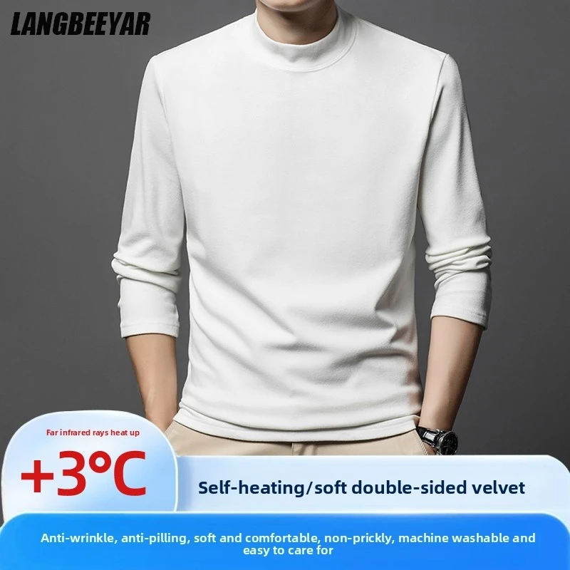 

Top Quality Dralon Warm Bottom Shirt Self-heating New Fashion Men Brand T-Shirt Basic Turtleneck Autumn Long Sleeve Casual Tops
