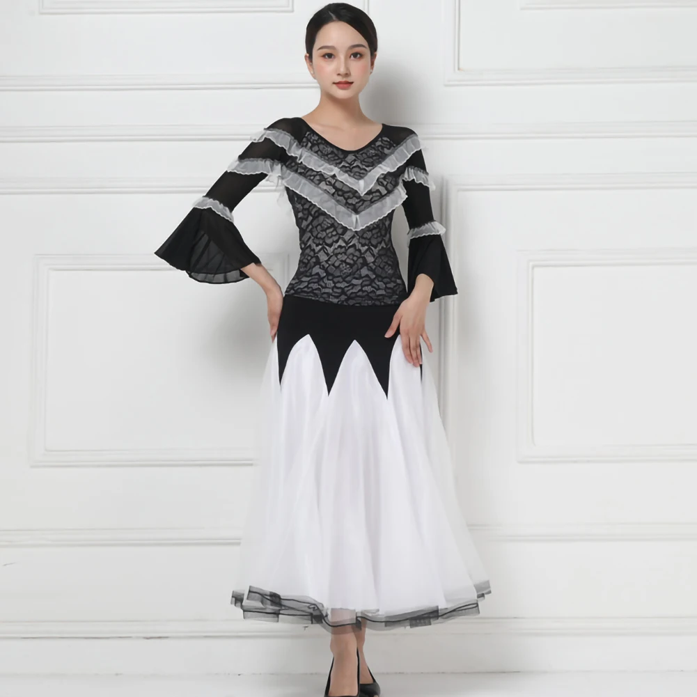 

Платья для соревнований по бальным танцам, женский костюм, белое бальное платье для танцев, тренировочная юбка с короткими рукавами, футболка, танцевальный костюм