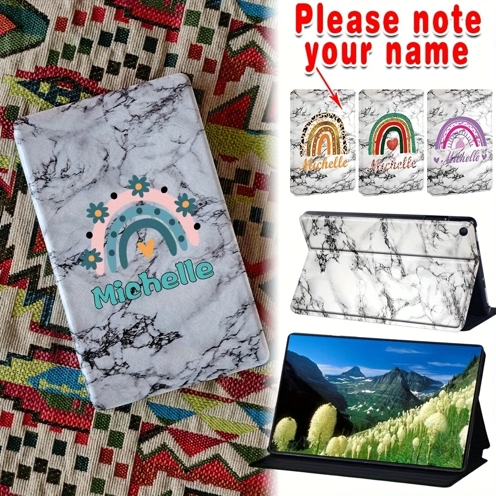 Custom Name Compatible with Fire HD 8 (8th/7th/6th Gen 2018/2017/2016), Stand PU Leather Case, Fold Tablet Cover Protective