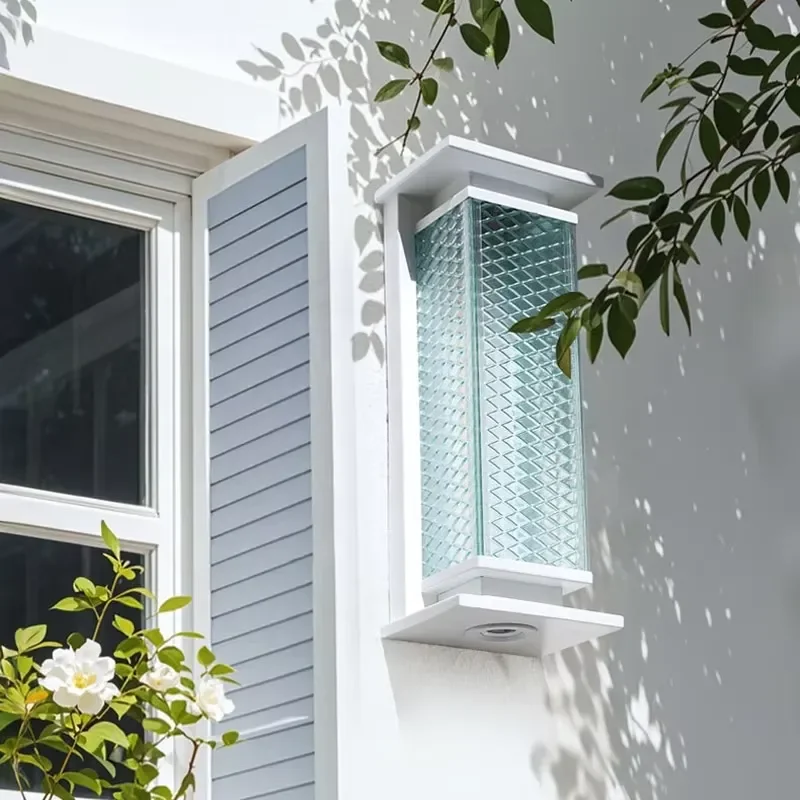 Modern minimalist white aluminum square/cylindrical LED strip outdoor wall light IP65 waterproof light sensor polycarbonate