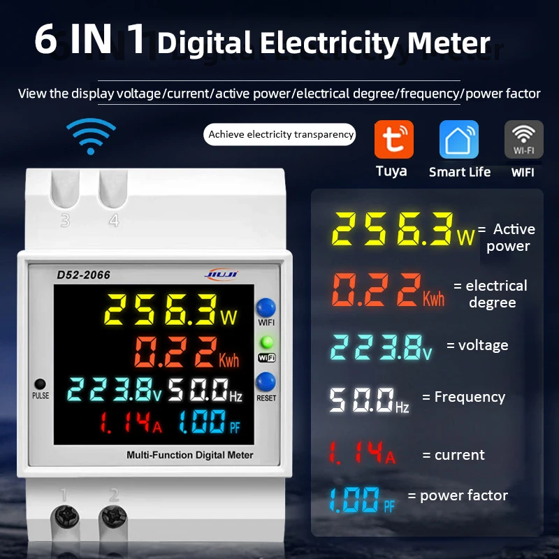 Tuya WiFi Din Rail Power Energy Meter AC40-300V 100A AC Monitor APP Control Voltage Current Meter Power Factor Electricity Meter