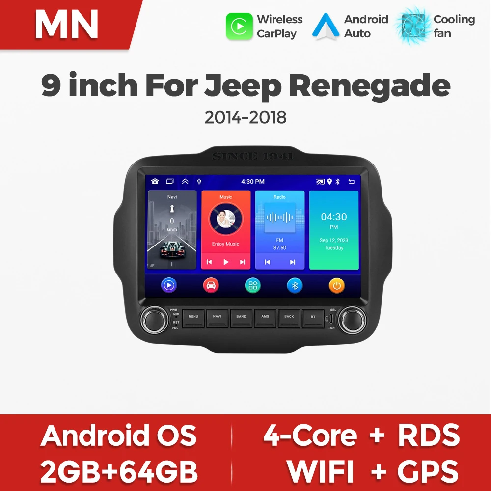 MEKEDE&NAVIFLY Intelligent Car audio system 64G Car Radio For Jeep Renegade 2014-2018 Wireless Carplay Central Multimedia Player