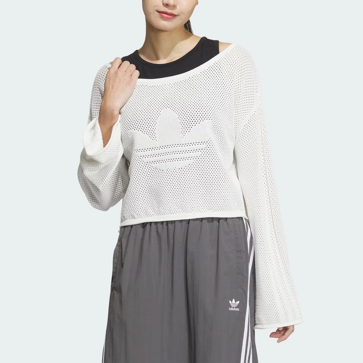 

Adidas Official Authentic Women's Three Stripes Long Sleeve Off-Shoulder Top JI7043