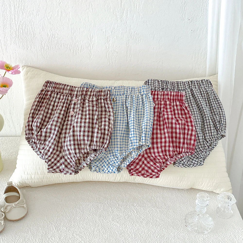 Baby Mädchen Jungen Karierte Shorts Neugeborene Weiche Bequeme Baumwolle Kleinkind Elastische Taille Dreieckige Kurze Hosen für den Sommer Shorts für 0-3 Jahre