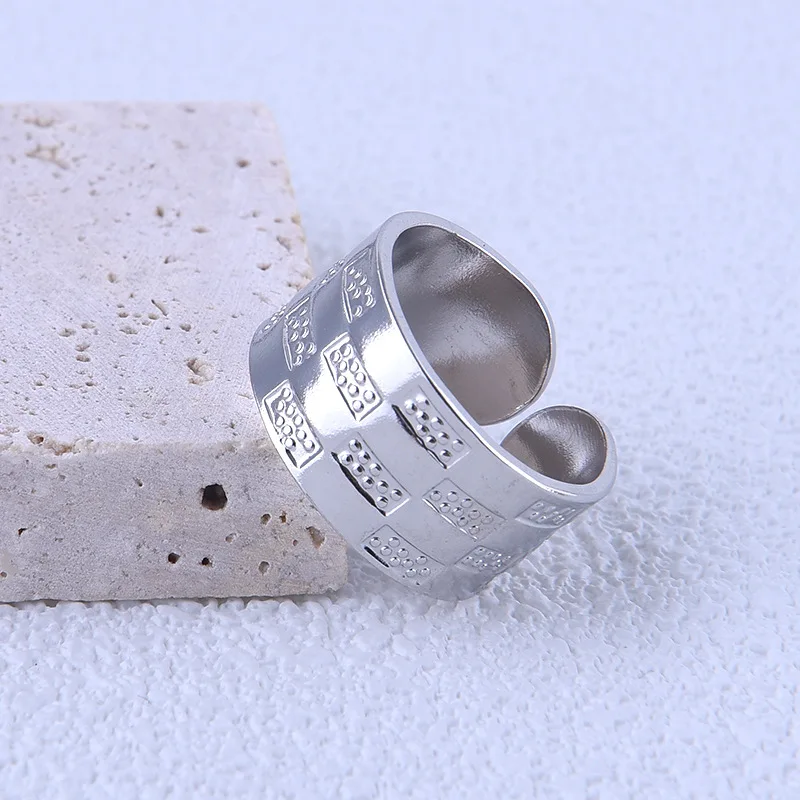 Fashion New Vintage Women Girls Checkered Polka Dots Wide Punk Trendy Popular Couple Rings Jewelry Gifts