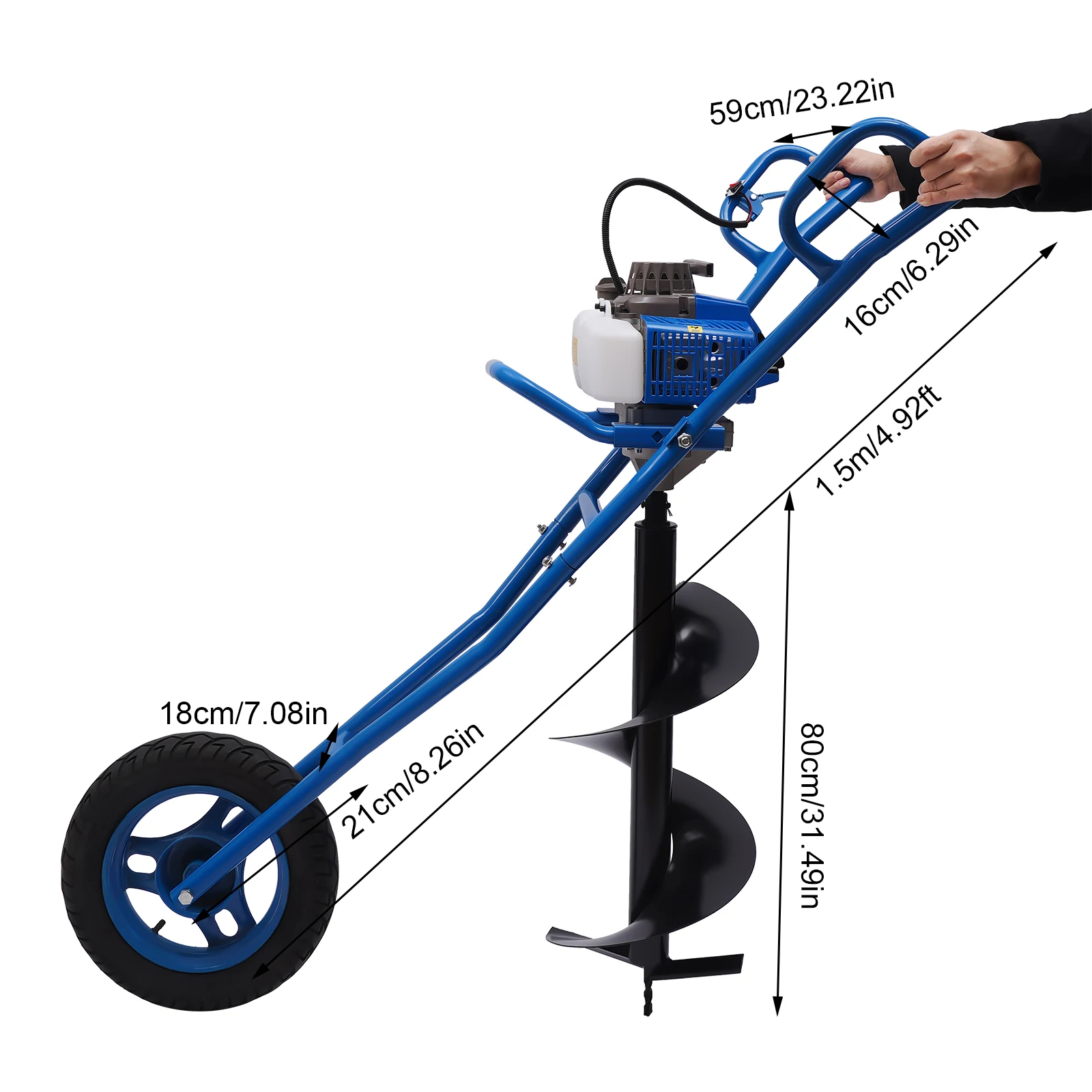 300mm 드릴 비트, 63CC 2.2KW 블루 굴삭기 (별도 판매), 홀 펀치 그라운드 드릴 피트 굴착기 가솔린 핸드 푸시 농업