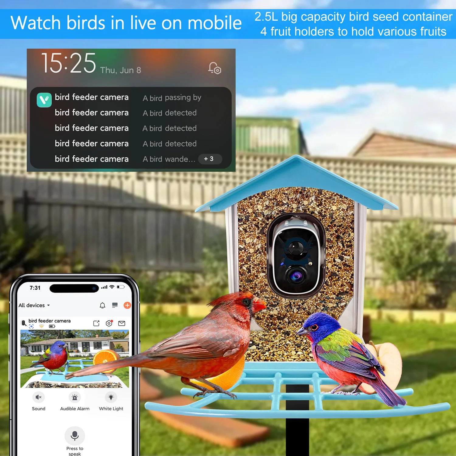 جديد في الهواء الطلق اللاسلكية الذكية AI تحديد بطارية عش الطيور منزل المغذية واي فاي كاميرا شبكة مراقبة IP مع لوحة طاقة شمسية وبطاقة الذاكرة #6