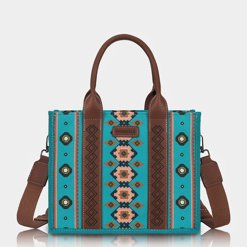 Large Capacity Bohemian Ladies Tote Bag Western Aztec Women Canvas Handbags with Wide Shoulder Strap Fashion Messenger Purse