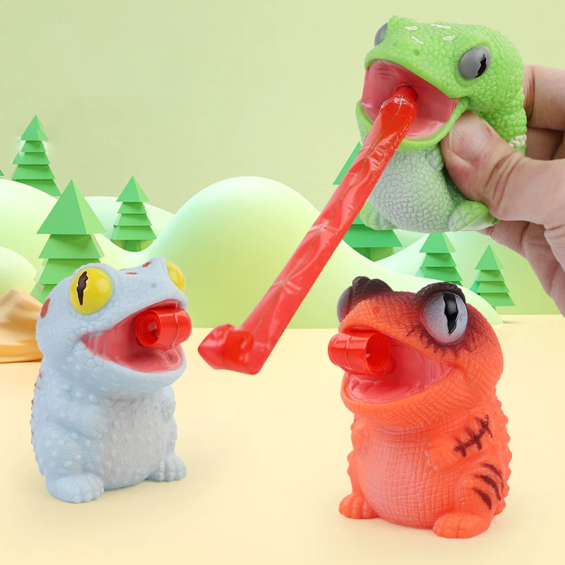 1Pcs Creative Tongue Out Chameleon Funny Whistle Sound Toys Soft Relief Lizard Venting Dolls Children's Toys Holiday Party Gifts