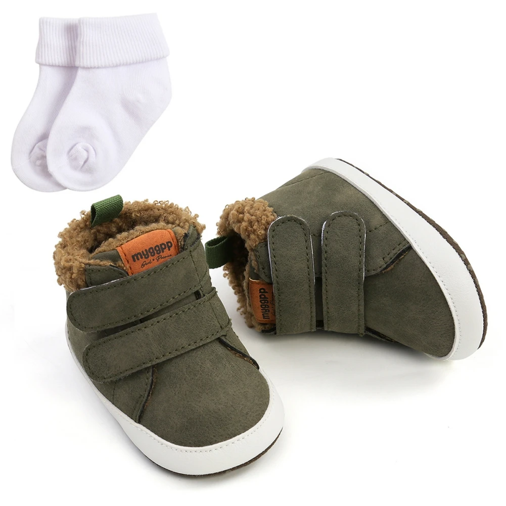 Toddler Soft Anti-Slip PU Warm Shoes Set Newborn Crib First Walker 0-18 Months Baby Boys Girls High-Top Sneakers + Socks