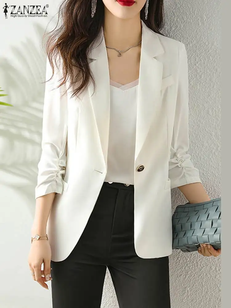 

ZANZEA Korean Fashion Party Blazer Elegant OL Suits Woman Vintage Solid Jackets Long Sleeve Lapel Neck Coats Female Outwear 2023