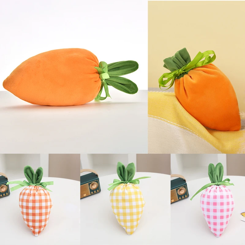 Creative Carrot Drawstring Gift Bags – Velvet Party Pouches with Bunny Ears for Easter,10Pcs Easter Egg Bunny Carrot Bags