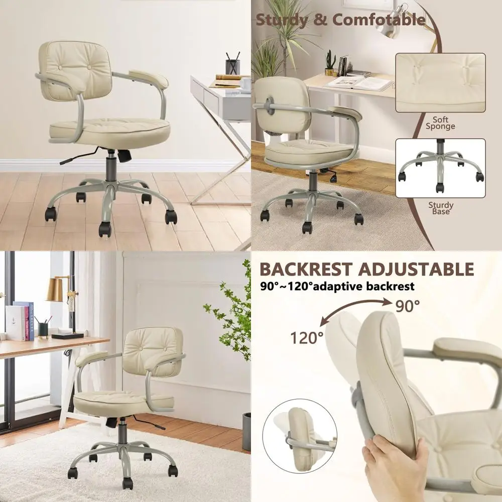 

Эргономичный поворотный офисный стул в стиле Mid-Century Modern с регулируемой высотой и спинкой, бежевый, 2 шт.