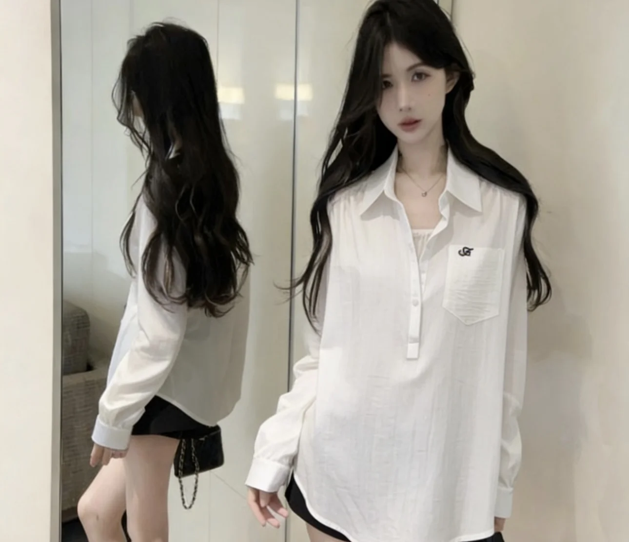 

Loose Fit Long Sleeve Women's Shirt Thin Sun Protection Spring Summer Fashion Retro Hong Kong Style Large Size 200 Pounds