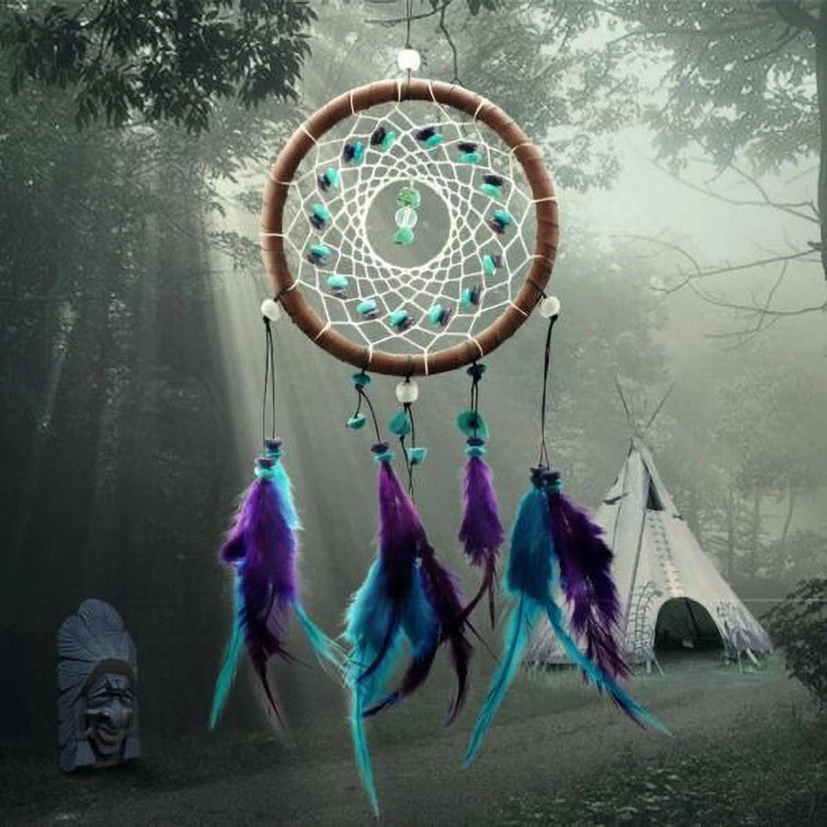 Boho Turquoise Dreamcatcher with Feathers - Multiuse Car or Home Decor, Native Craftsmanship Gift