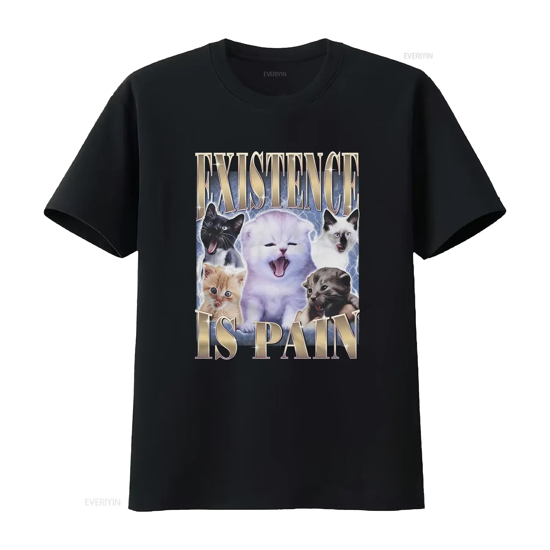 Existence is Pain T Shirt Funny Meme Cat Kitten Bootleg  vintage Washed homme fashion Casual Breathable Unisex Comfortable