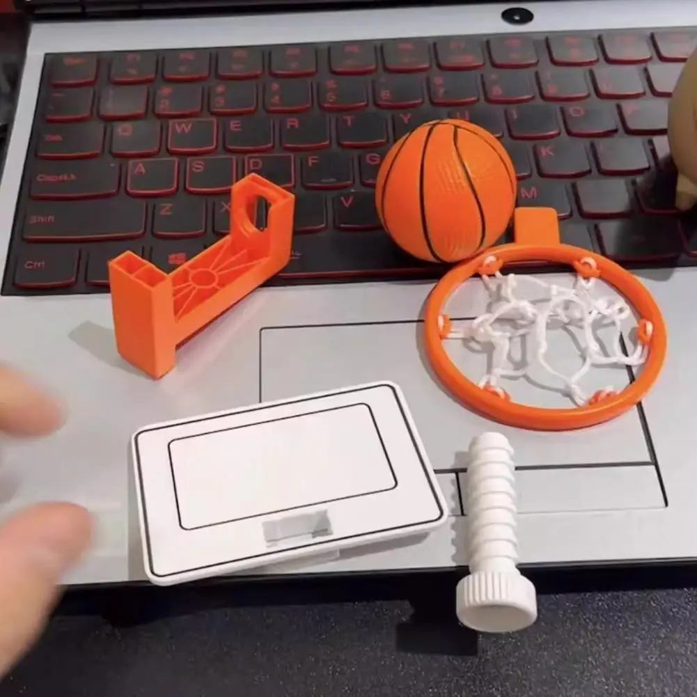 Stress Relief Finger Basketball Set Mini Desktop Basketball Hoop Set with Self-adhesive Mount Stress Relief Finger Basketball