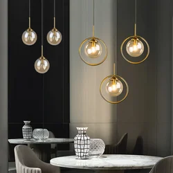 Cognac Smoky Gray Clear Glass Ball LED Pendant Light Loft Restaurant Cafe Bar Magic Bean Hanglamp Kitchen Dining Table Droplight