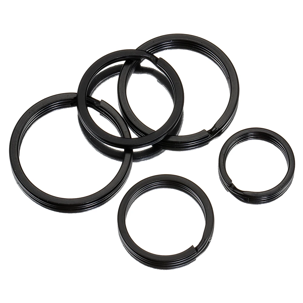 10/20 Stück 20 ~ 50 mm schwarze flache Schlüsselanhänger, runder Metall-Schlüsselanhänger, Komponenten-Schlüsselhalter, Verbindungsring, Anhänger,