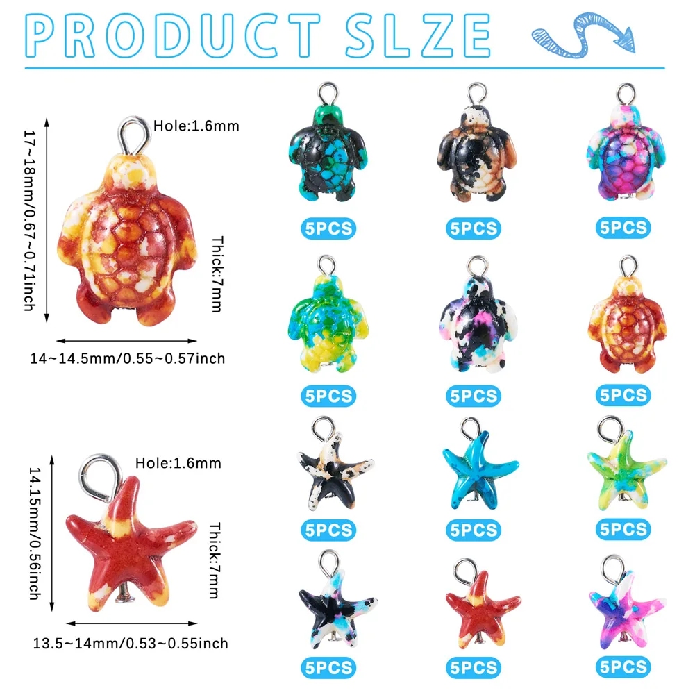 Colgantes de tortuga y estrella de mar teñidos de turquesa sintética, dijes de animales de mariposa para la fabricación de joyas, pulseras DIY, decoración artesanal, 1 Juego