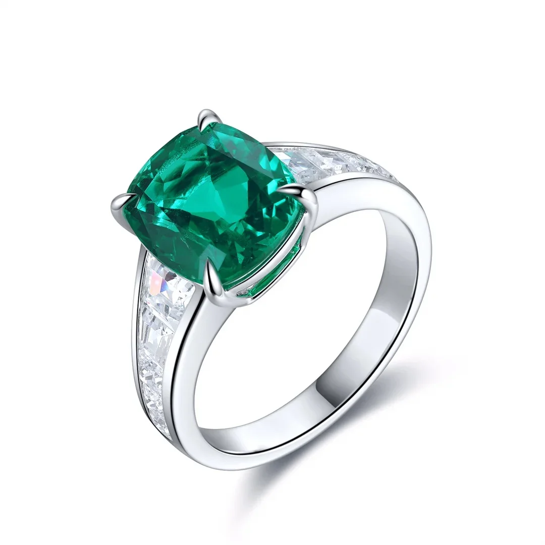 Ruif 925 Silver 3.68ct Lab Grown Emerald Rings for Women Classical Design All Match Fine Jewelry for Daily Important Occasion