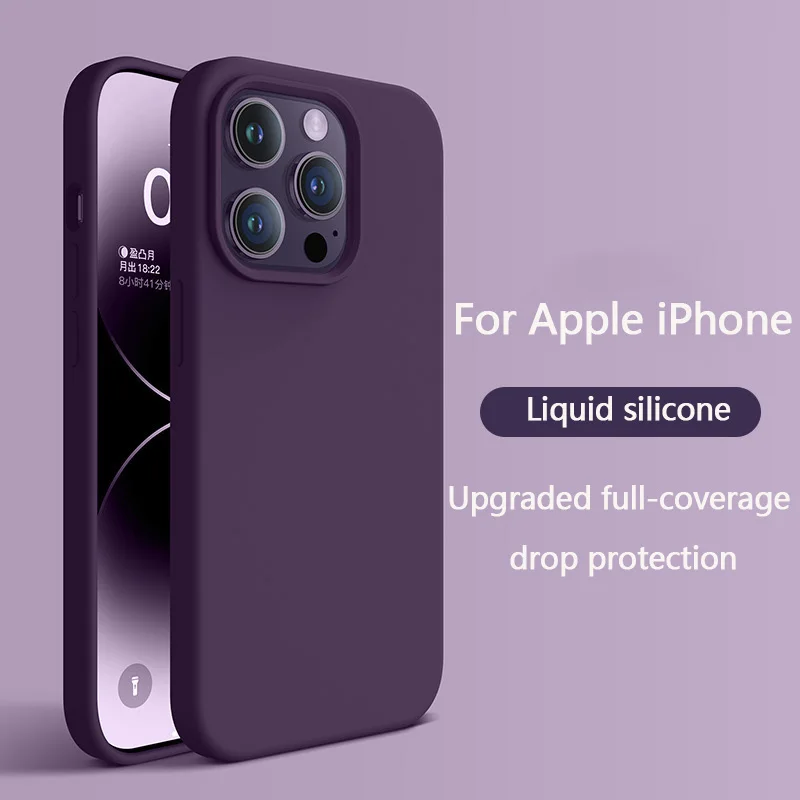 

Original Liquid Silicone Soft Phone Case For iPhone 17 16 15 14 13 12 11Pro Max 1615 14 Plus Full Cover Funda Skin Smooth Cover