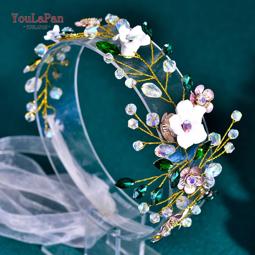 YouLaPan Bride Flower Headwear Shining Wedding Rhinestone Headband Elegant Banquet Party Crystal Headpiece Women Hair Band HP862
