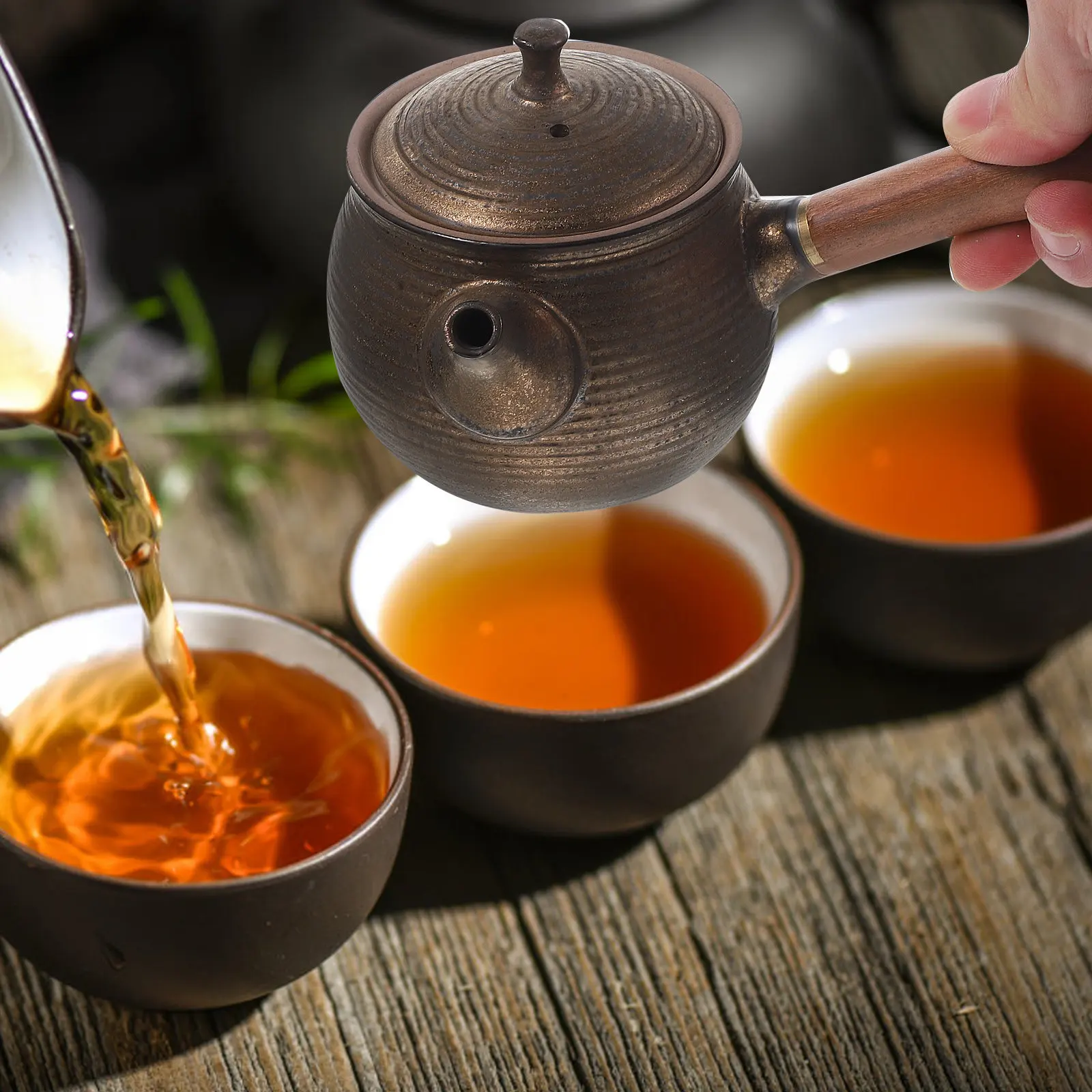 

Vintage Side Handle Teapot High Grade Ceramic Wood Material Smooth Surface Easy Clean Loose Tea Brewing Pot Household Office