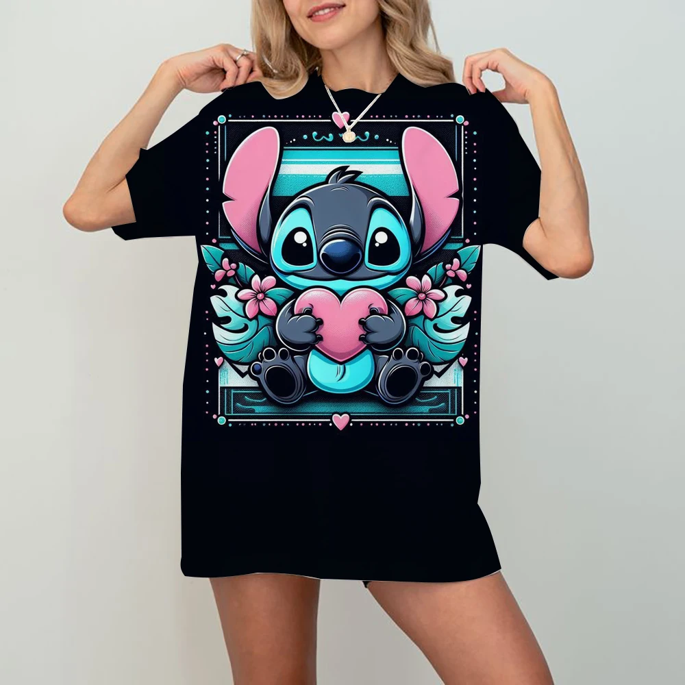 

Women's T-Shirts For Women Disney Stitch print Tees Casual Street Femalewear Summer Oversized T-Shirt Fashion Lady Y2k Clothing