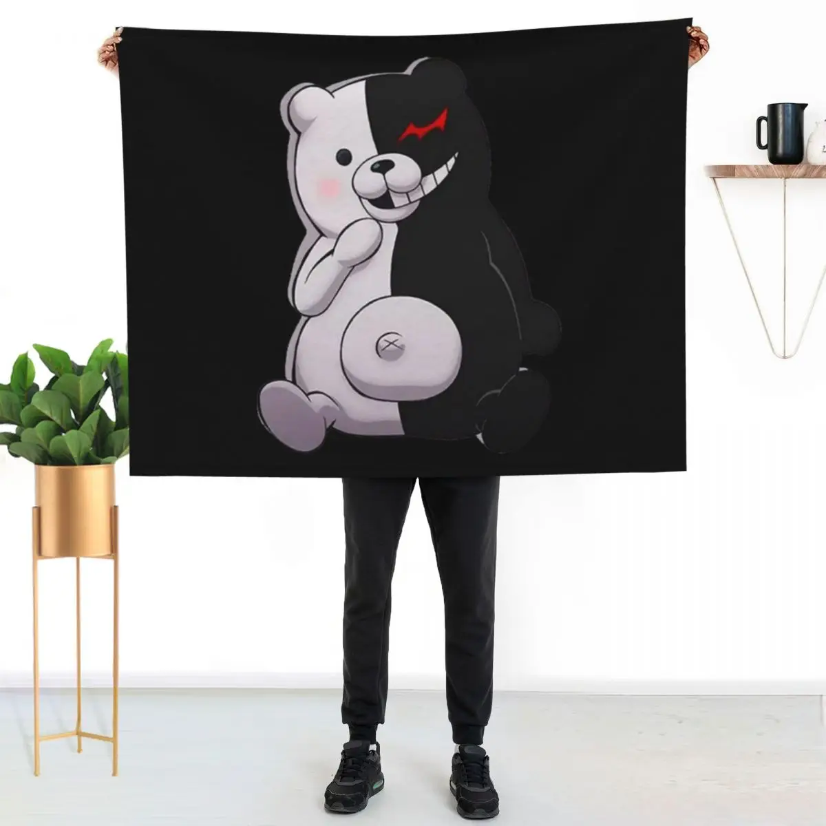 

Monokuma and Monomi Sticker Throw Blanket Stylish Decor Blanket Gift for Friends Roommate