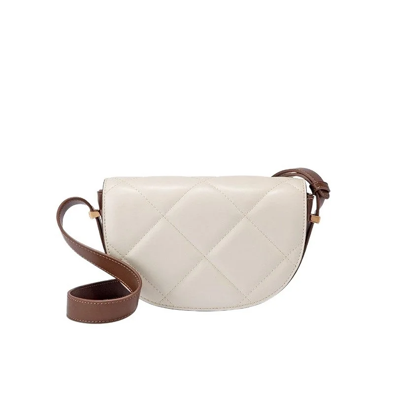 Bolsa de couro genuíno de ombro único para mulheres, bolsa crossbody, clutche única, banda larga semi-circular, couro de vaca retrô, sentimento high-end, Y2k