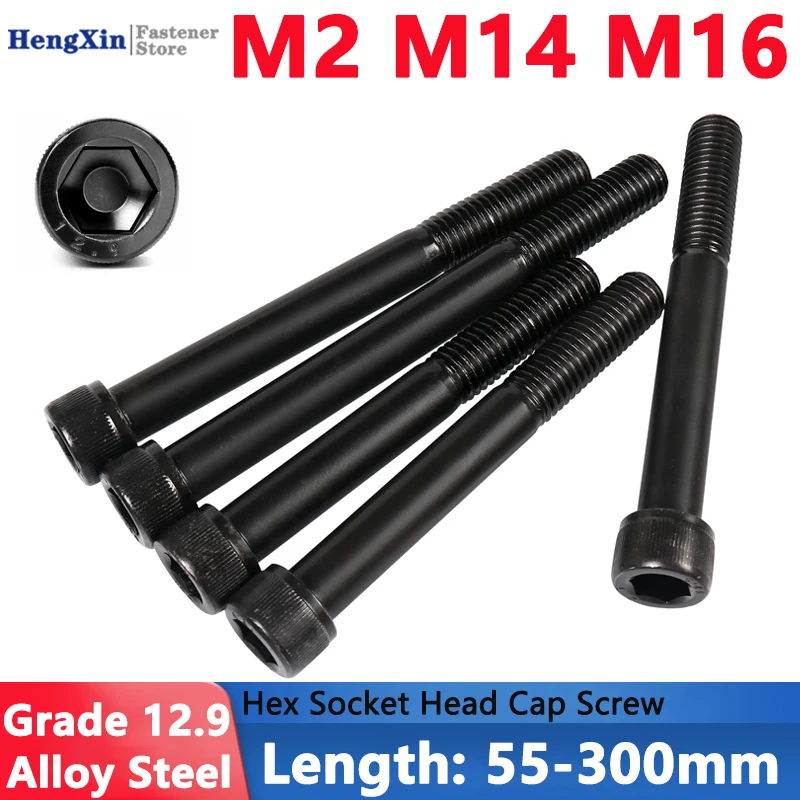 

1-5pcs M12 M14 M16 Black Grade 12.9 Alloy Steel Hexagon Hex Socket Cap Allen Head Screw Bolt Lengthened Long 55-300mm DIN912