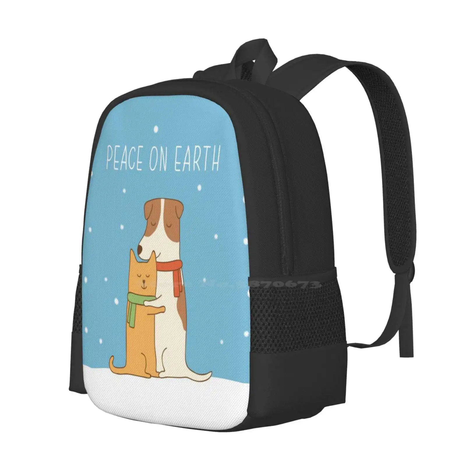 Peace On Earth Pattern Design Bagpack School Bags Christmas Season Greeting Peace Dog Cat Animal Joy Hope Stop _ The _ Violence