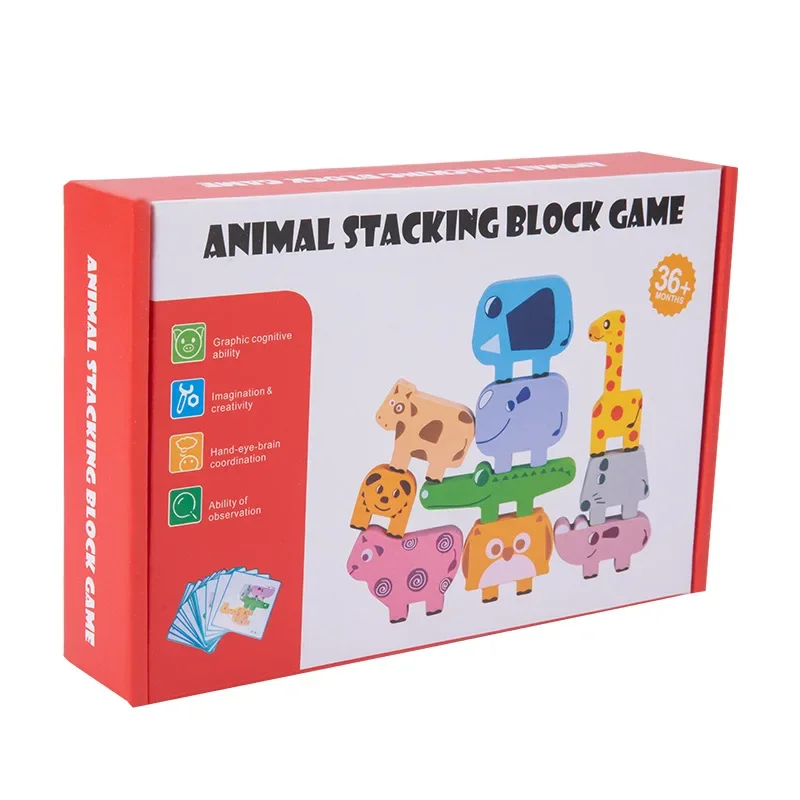 Animale per bambini Jenga Equilibrio in legno impilabile Blocchi di costruzione alti Educazione precoce per bambini Puzzle Giocattoli Blocchi di costruzione Giocattoli