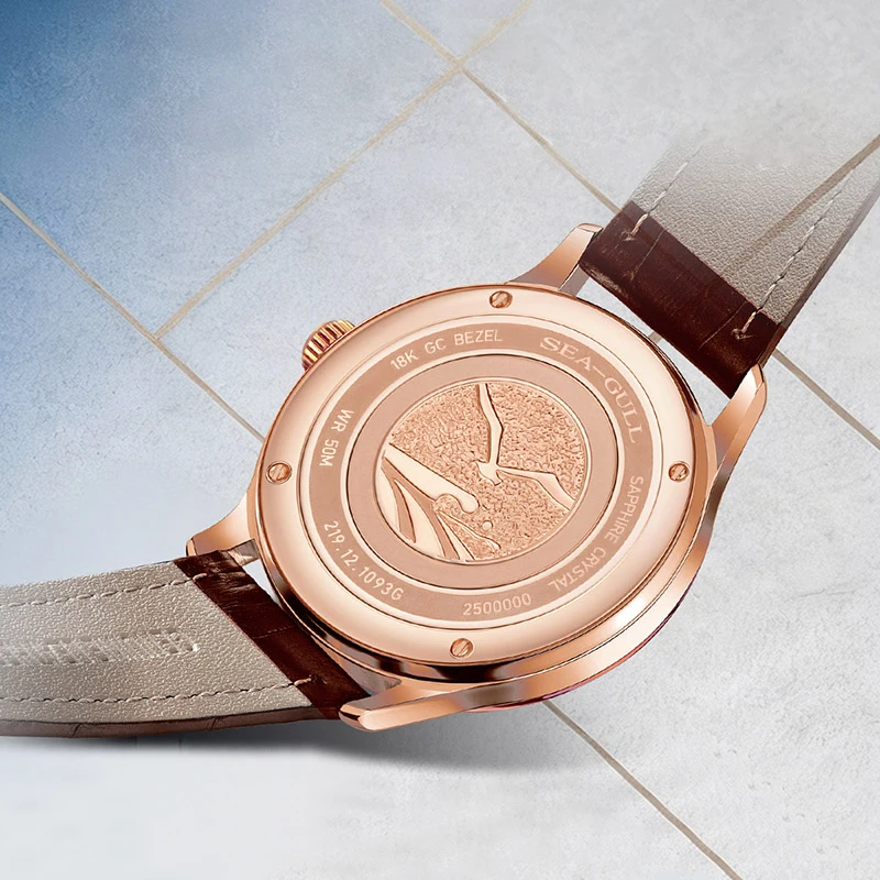 Jam Tangan Mekanik Pasangan Sea-Gull Berlapis Emas 18K 9mm Ultra-Tipis Tanggal Mewah Otomatis Jam Tangan Baja Tahan Karat 316L 1093G