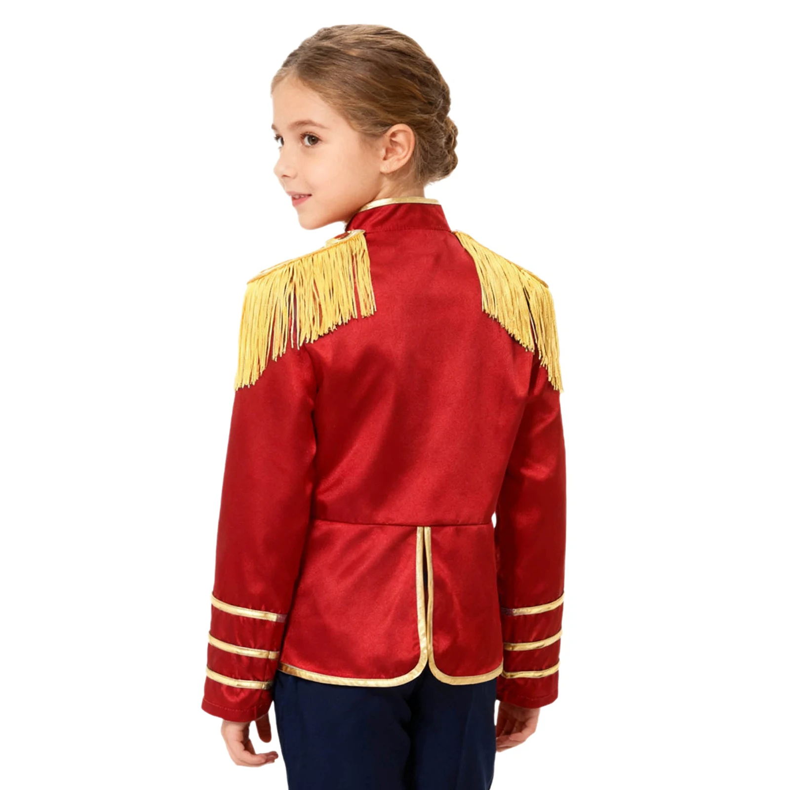 Kids Boy Girls Retro Hippie Rock Band Drum Major Costume Long Sleeve Tassel Jacket Carnival Party Circus Honor Guard Parade Coat