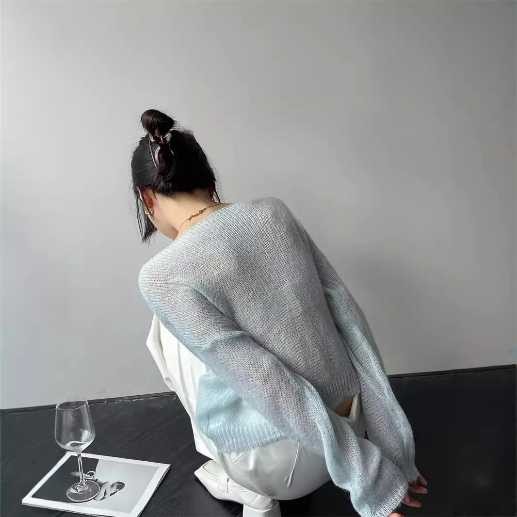 High Proportion of Gentle Mohair Knit Cardigan Autumn New Loose Cover-up Thin Cropped Top