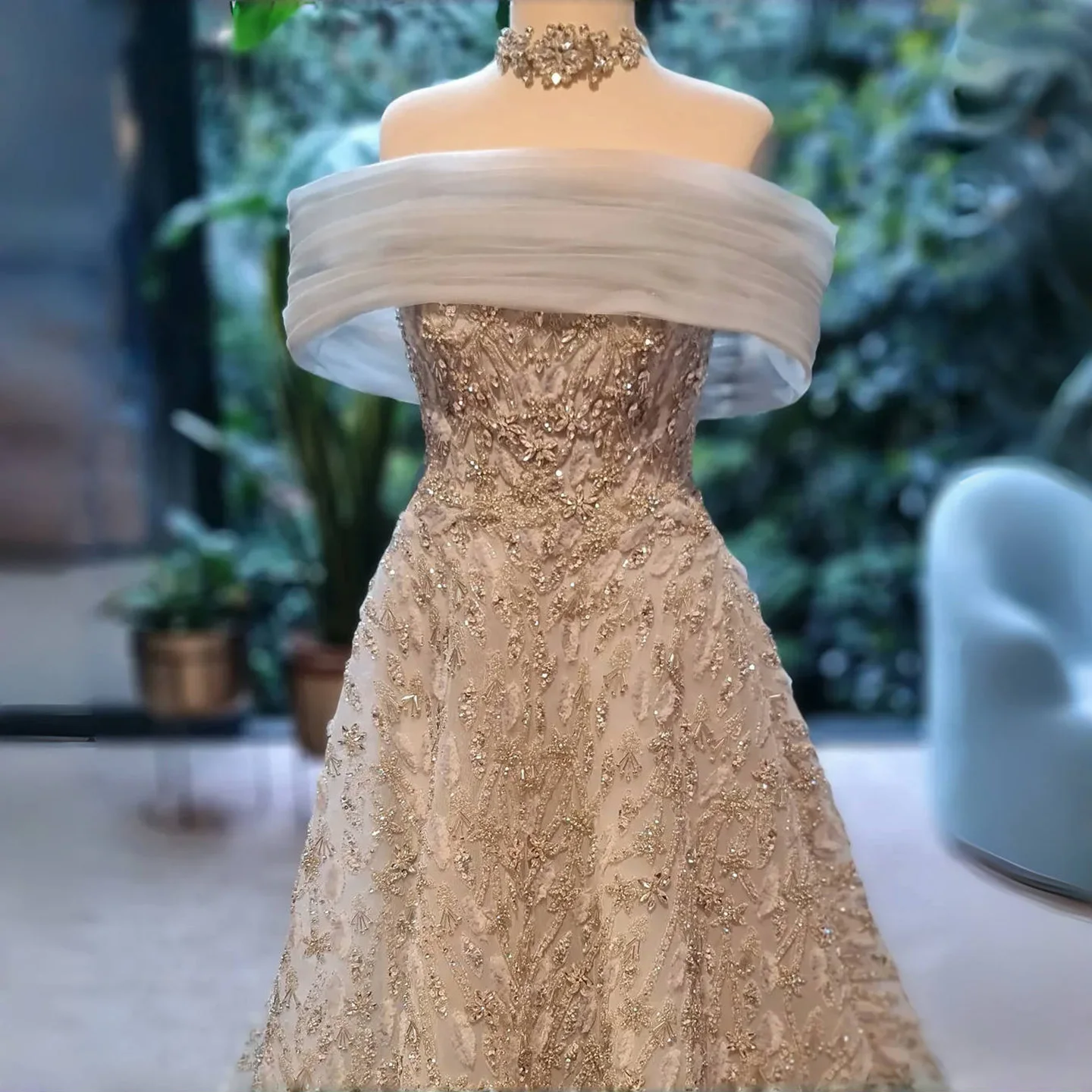 

Sharon Said Luxury Beaded Evening Dress Off Shoulder Crystal Elegant Arabic Party Prom Dresses For Women SS542 Customized