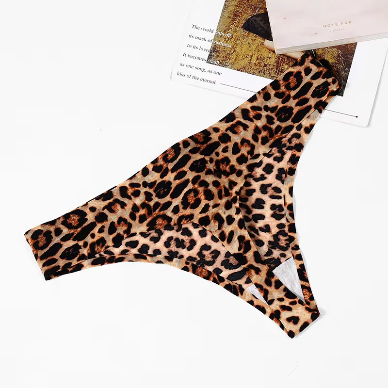 3PCs Women's panties Sexy seamless thong sport breathable elastic T panties women leopard print image 5