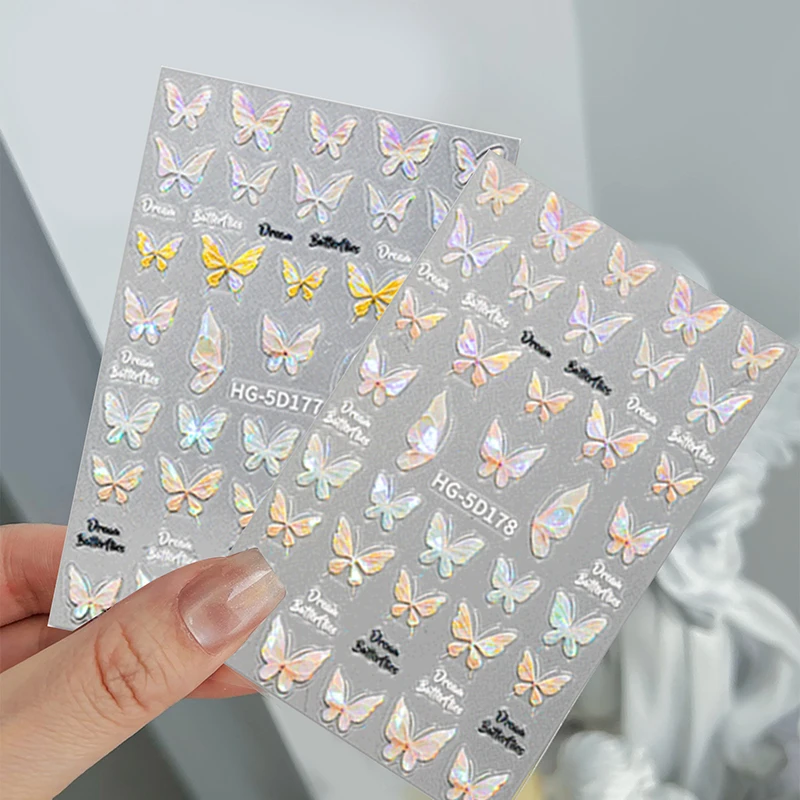 

Aurora Relief Butterfly Nail Stickers Dreamy 5D Colorful Butterfly Nail Stickers Nail Art Jewelry DIY Decorative Materials