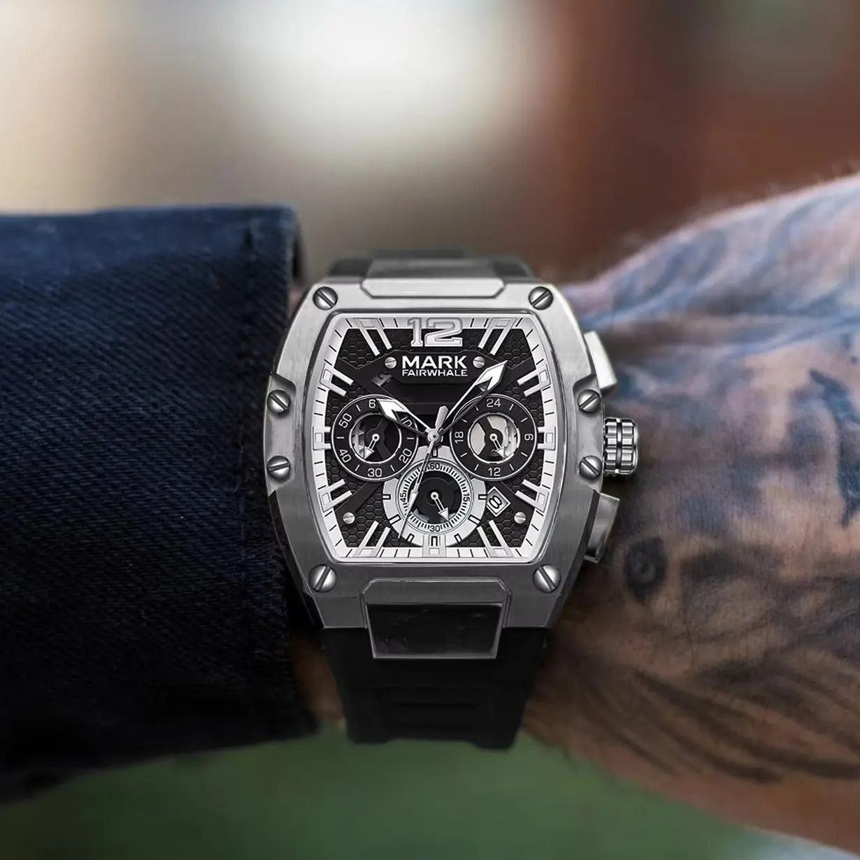 

Mark Fairwhale Fashion Large Tonneau Case Man's watch Quartz Waterproof Luminous Multifunctional Chronograph Sport Watches for man