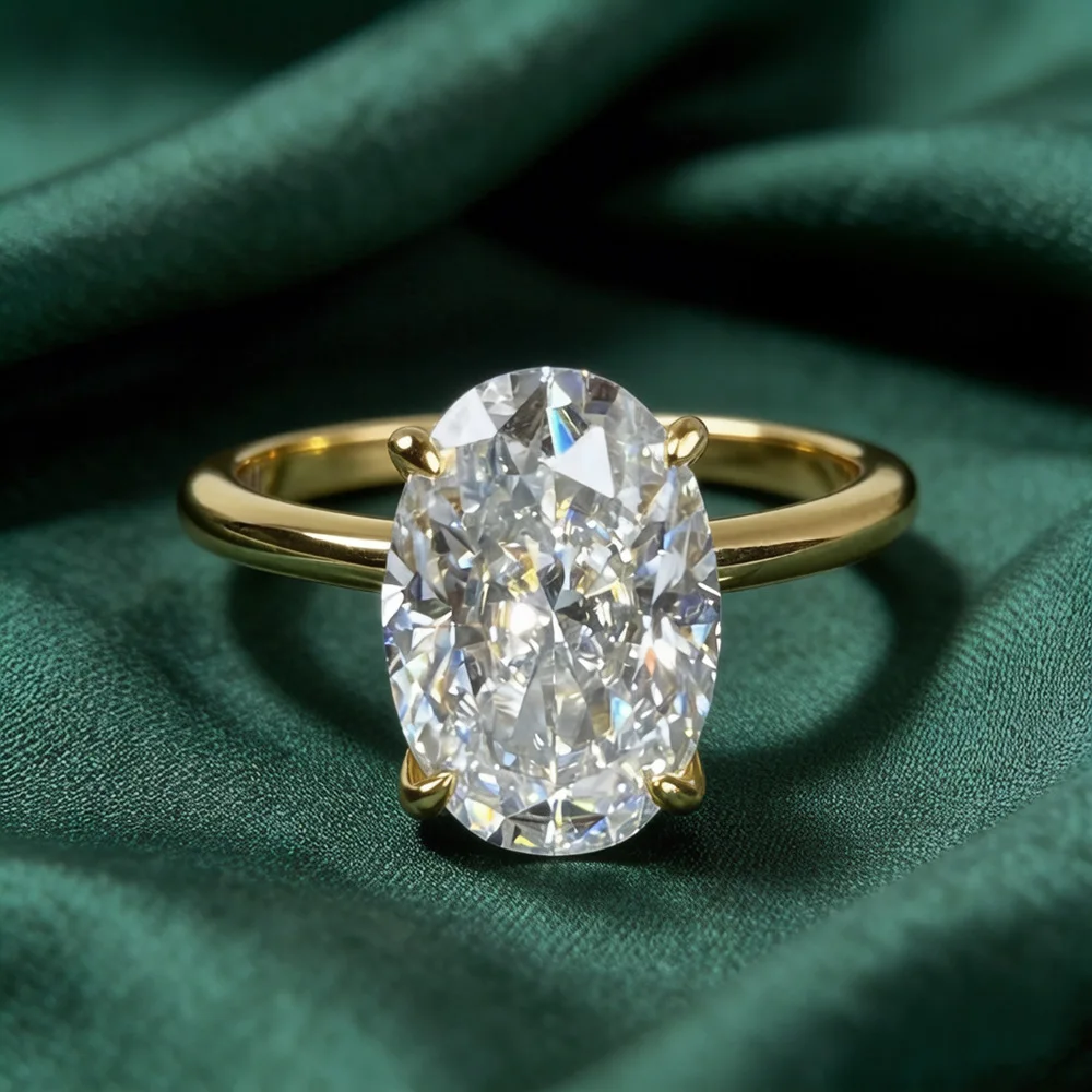 4.5CT Oval Cut Moissanite 925 Sterling Silver Plated 18K Gold Ring Women Wedding Promise Fine Jewelry Gift
