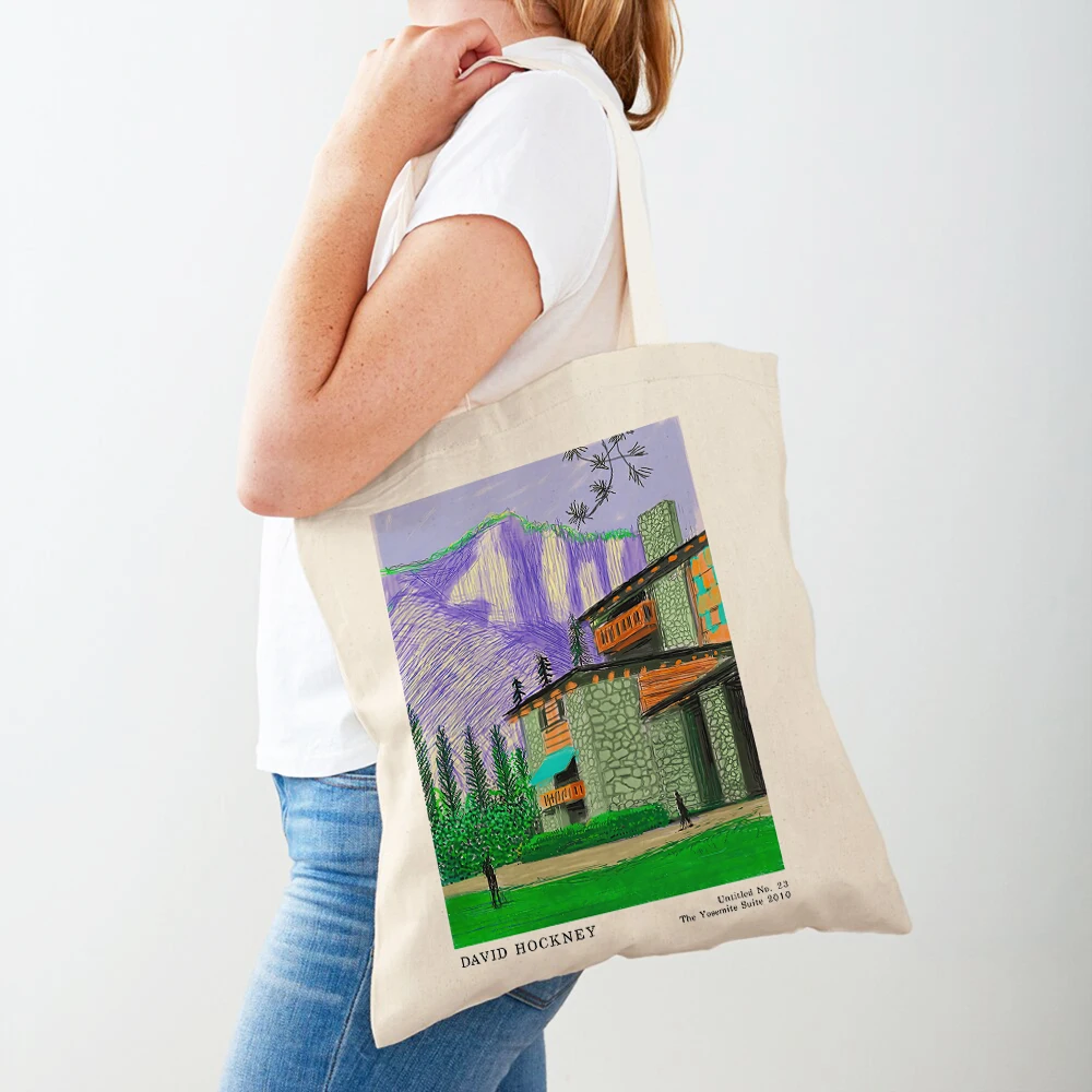 Nordic David Hockney Colorful Painting Travel Tote Lady Handbag Shopper Bag Double Print Eco Casual Canvas Women Shopping Bags