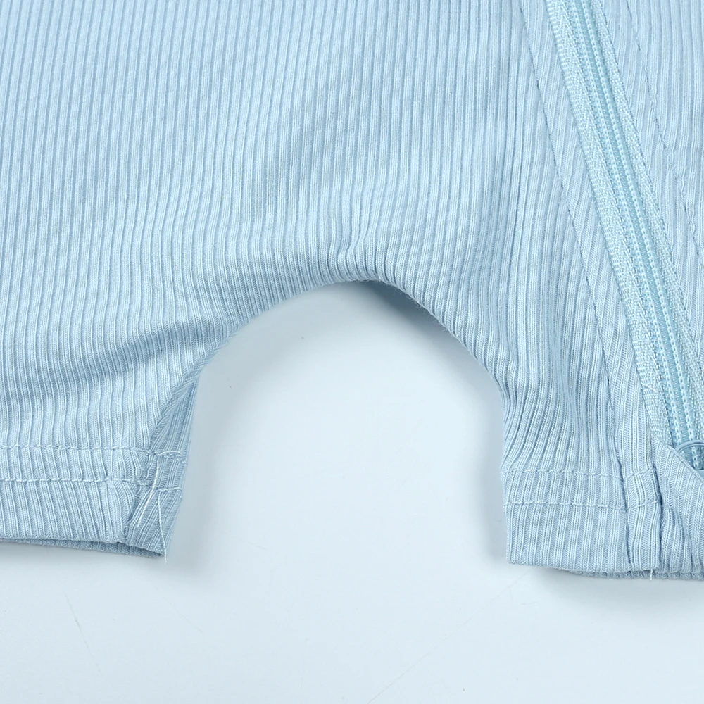 Sommer Rippen Bambus Baby Romper Säuglings Kleidung 3M-3Y Kurzarm Strampler Neugeborenen Baby Jungen Mädchen Zipper Kleidung – Detail 9