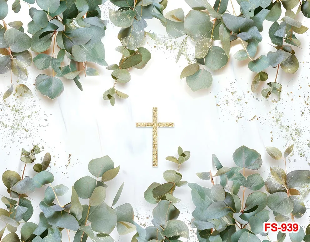 Caixas de Fotografia Golden Cross, Minha Primeira Comunhão, God Bless, Batizado Recém-nascido, Folhas Verdes, Crianças Batismo Backgrounds