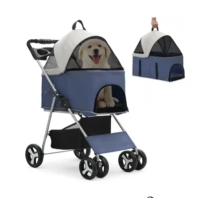 Luxury Cute Pink 4 Wheels Portable Pet Stroller Dog Cat Outdoor Carrier Stroller With Toys